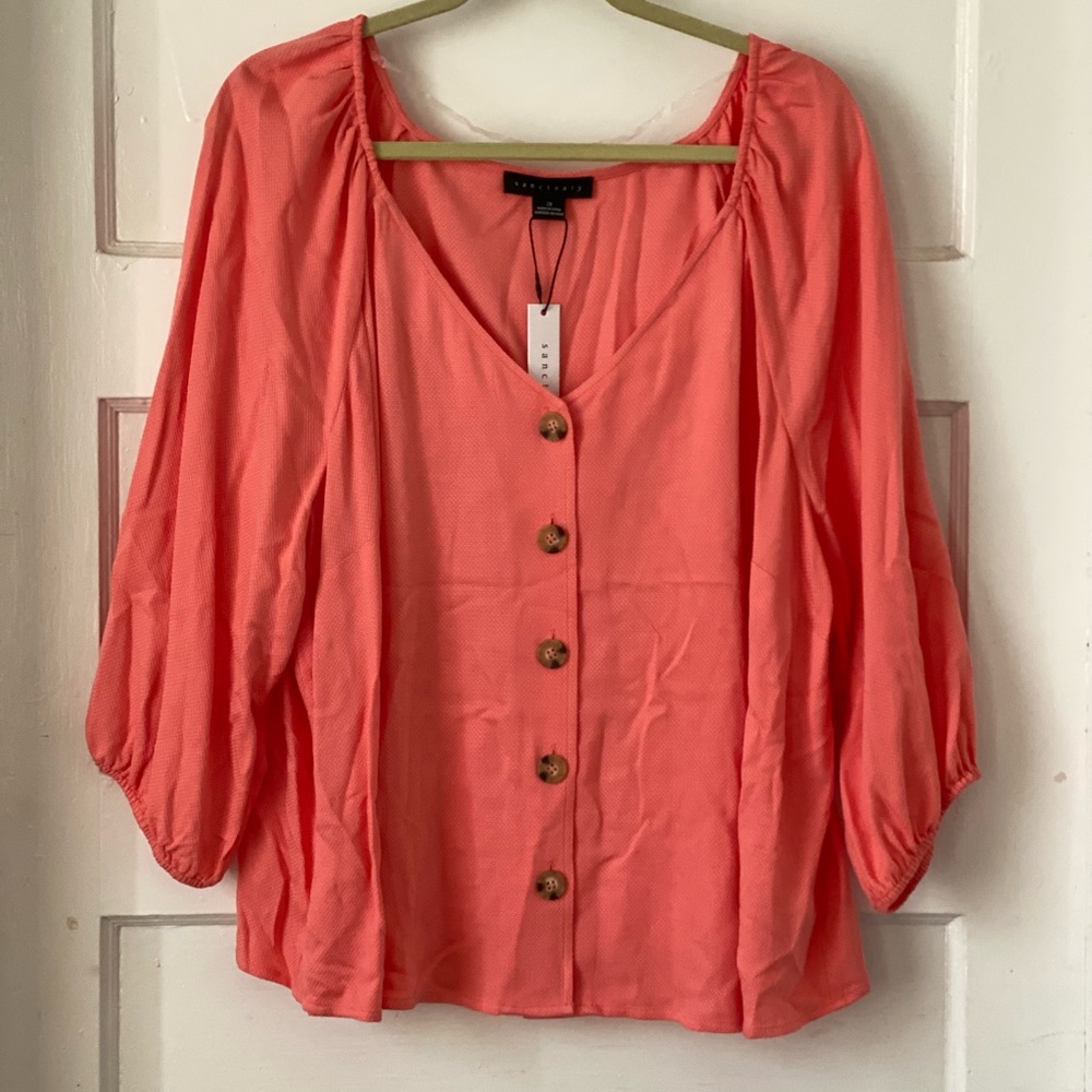 Sanctuary Mila Coral Button Front 3/4 Sleeve Textured Top Size 2X NWT - Picture 10 of 11